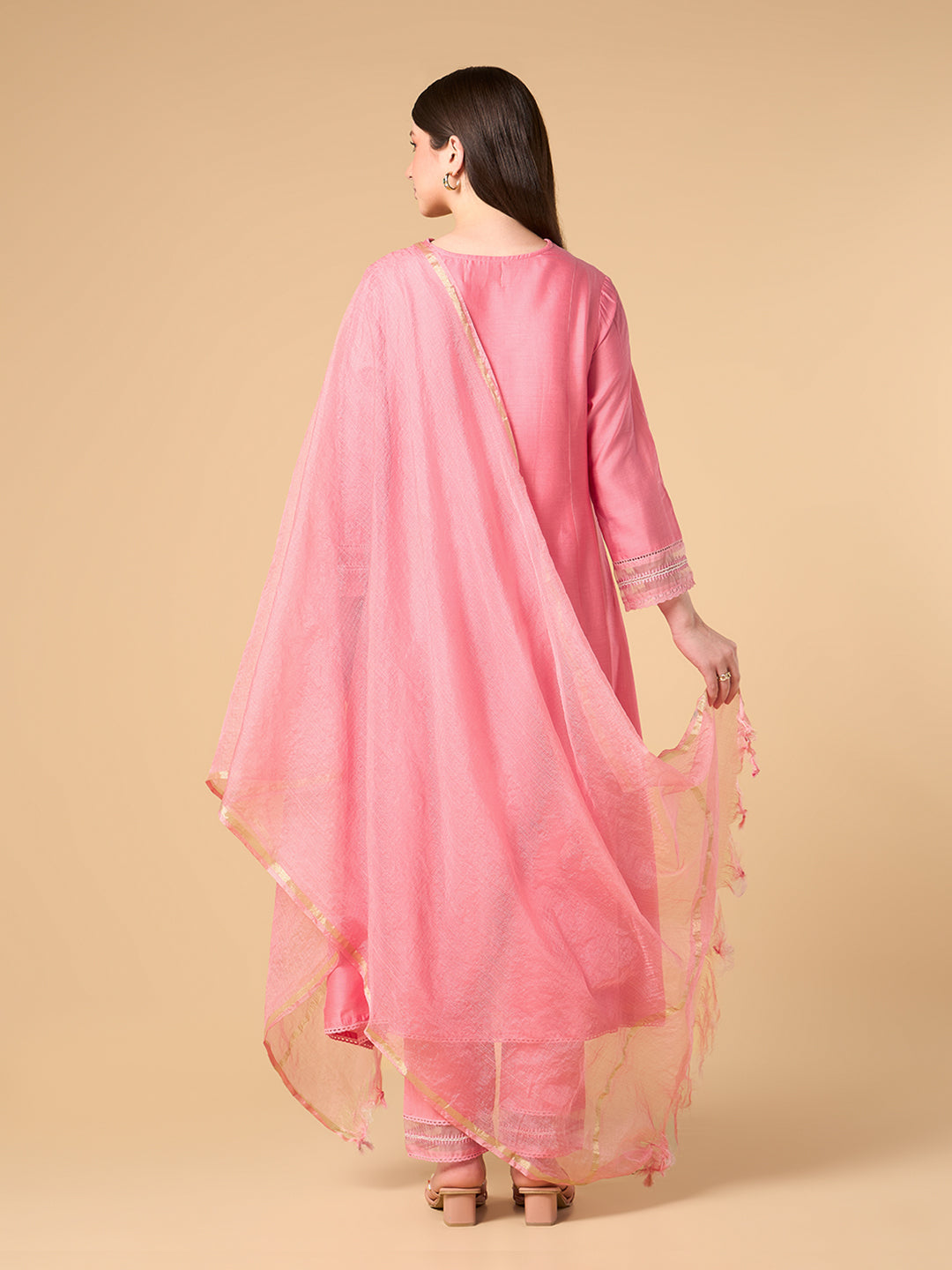 Rose Pink Solid Chanderi Cotton Suit