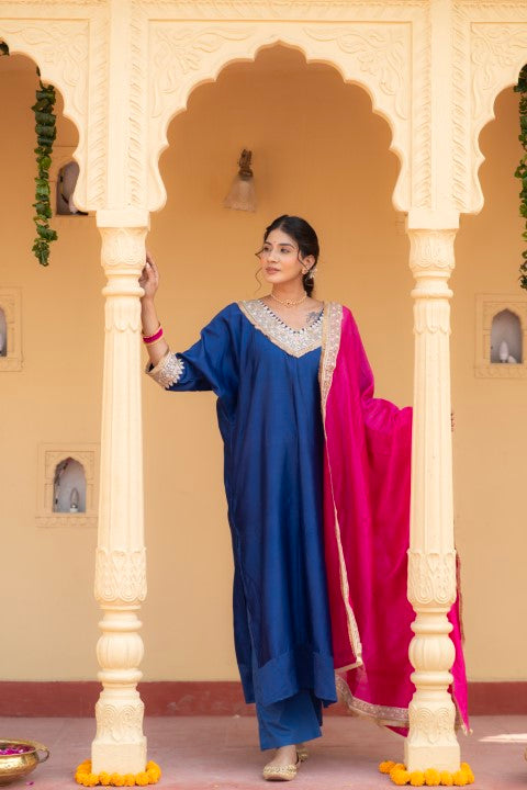 Inaaya Royal Blue Chanderi Cotton Festive Suit