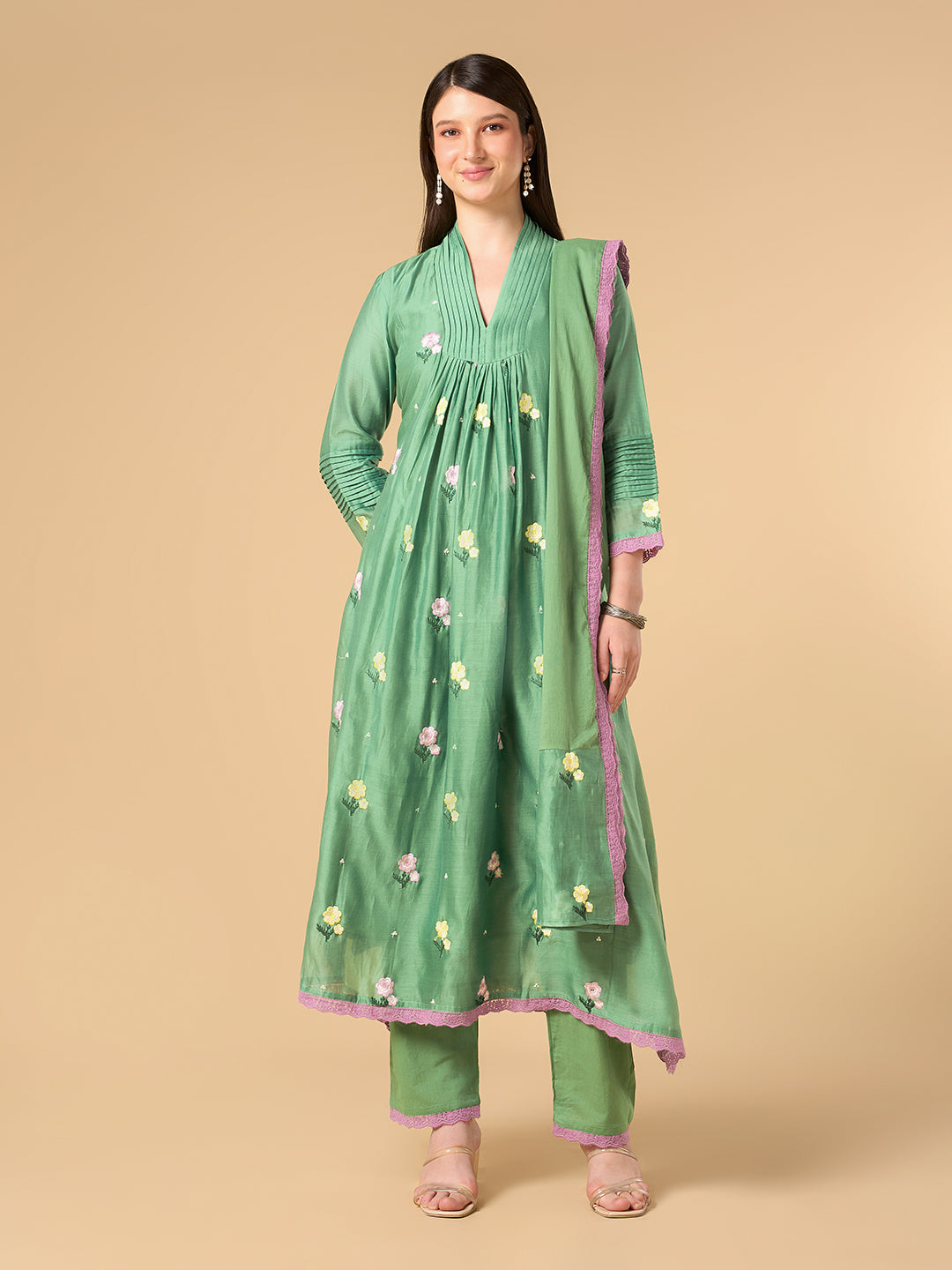 Green Chanderi Cotton Suit