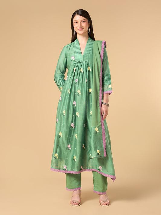 Green Chanderi Cotton Suit