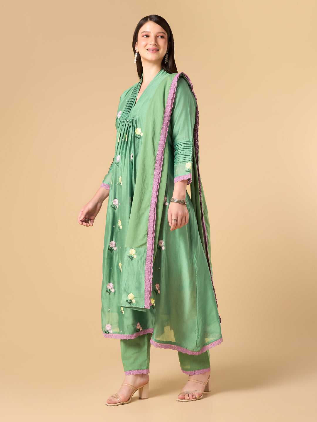 Green Chanderi Cotton Suit
