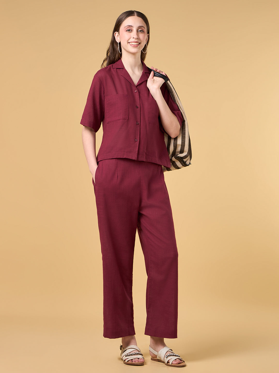 Scarlet Red Solid Cotton Co-ord Set