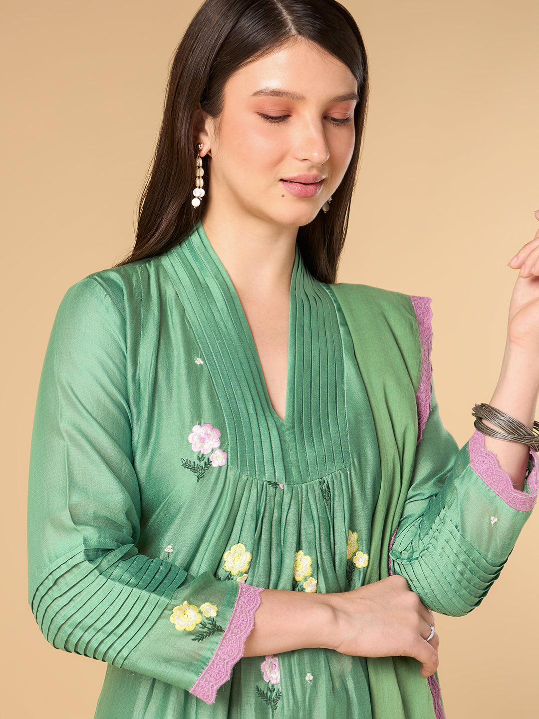 Green Chanderi Cotton Suit