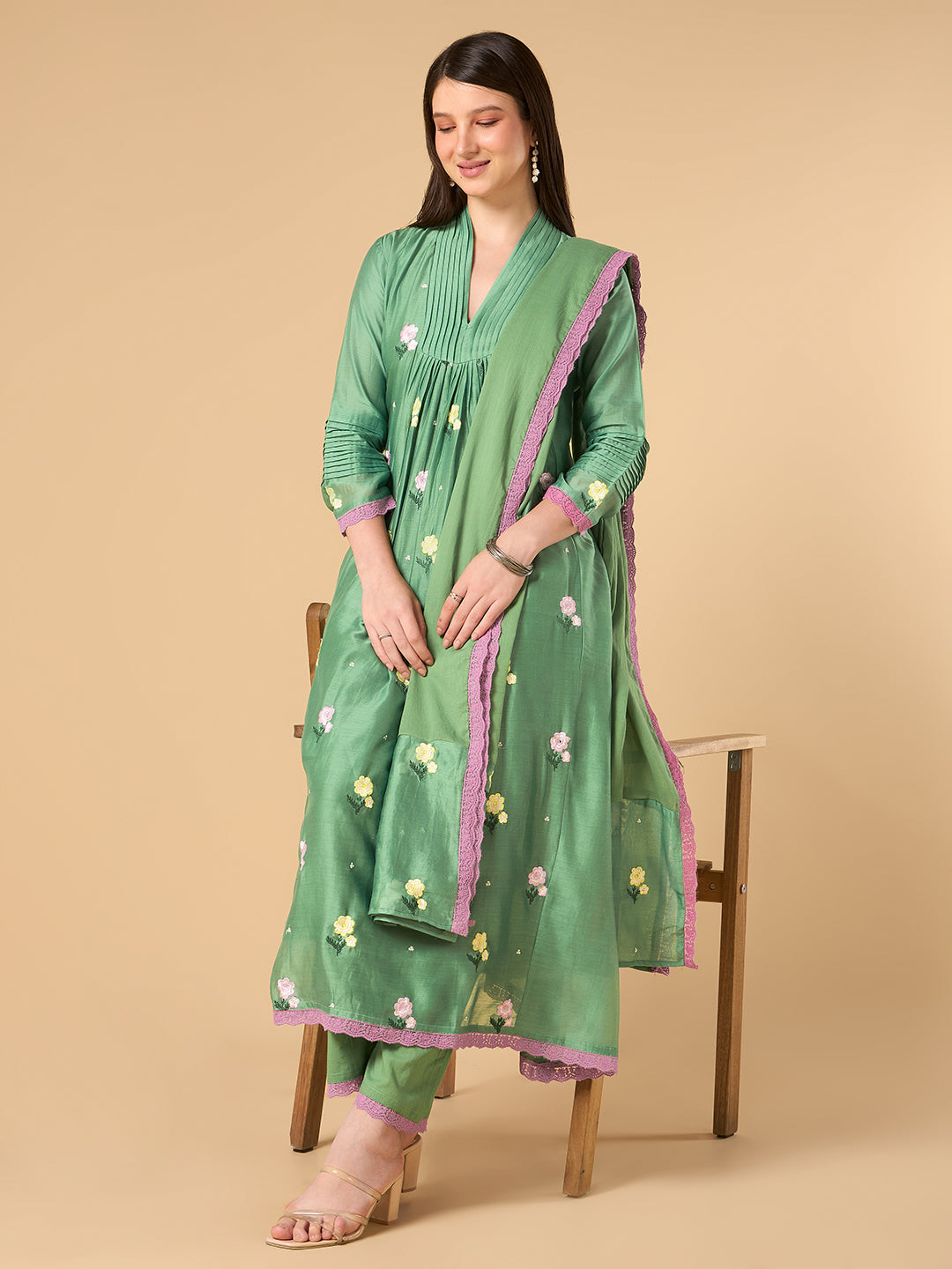 Green Chanderi Cotton Suit