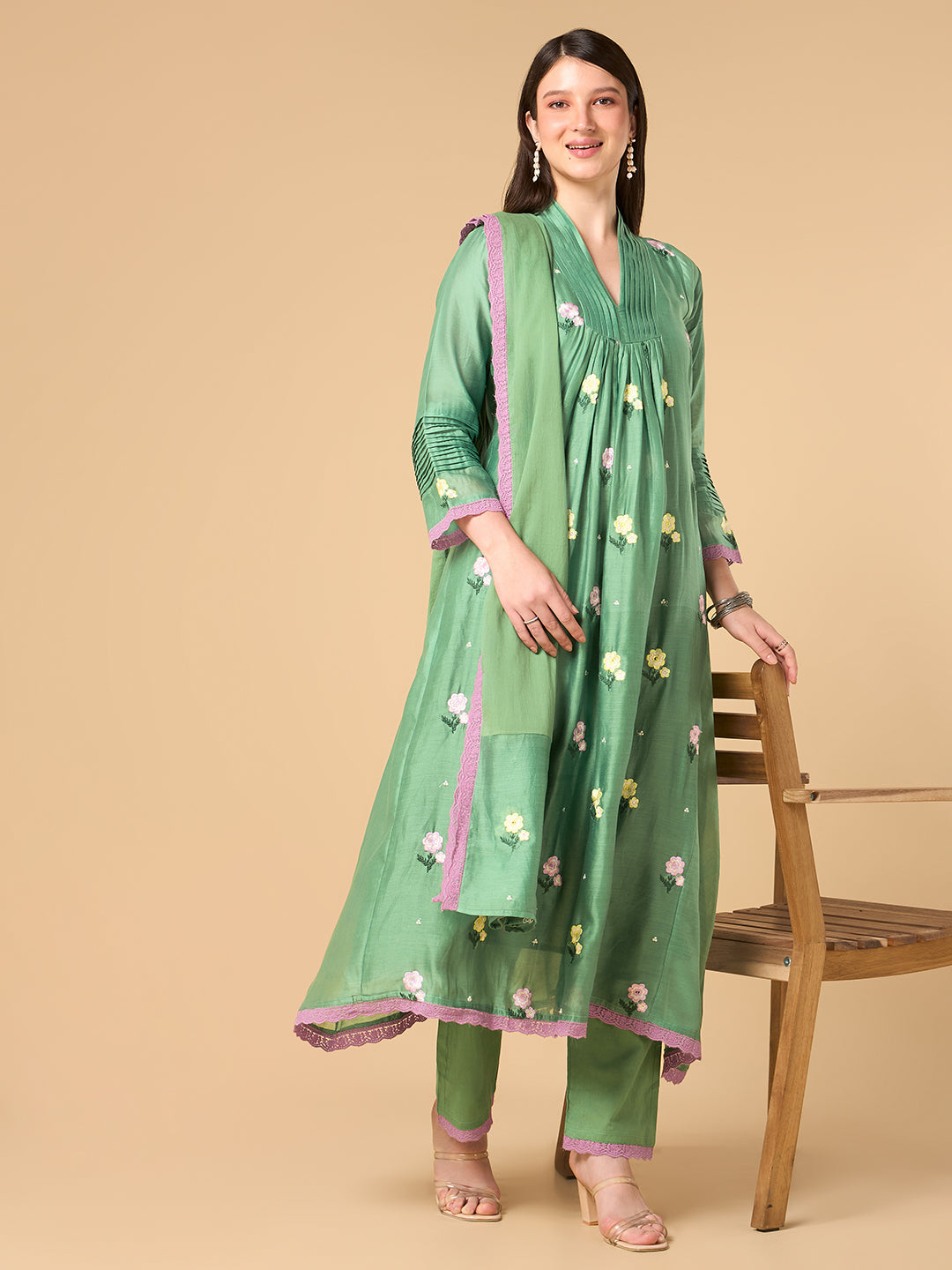 Green Chanderi Cotton Suit