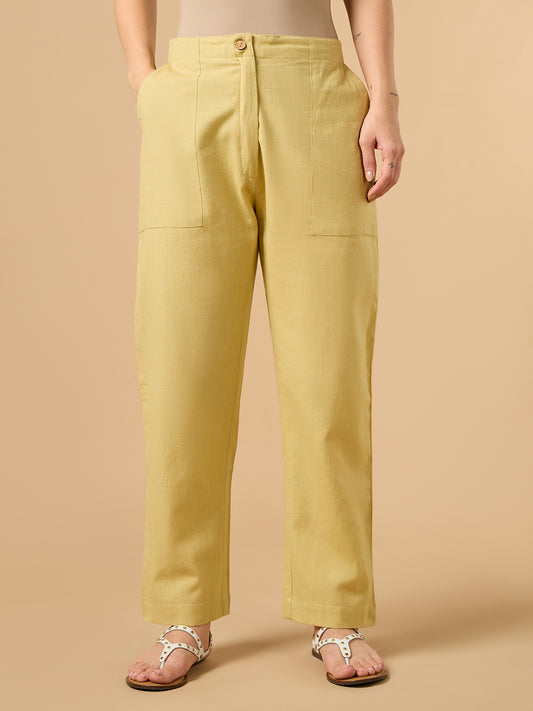 Lemon Yellow Cotton Smart Pant