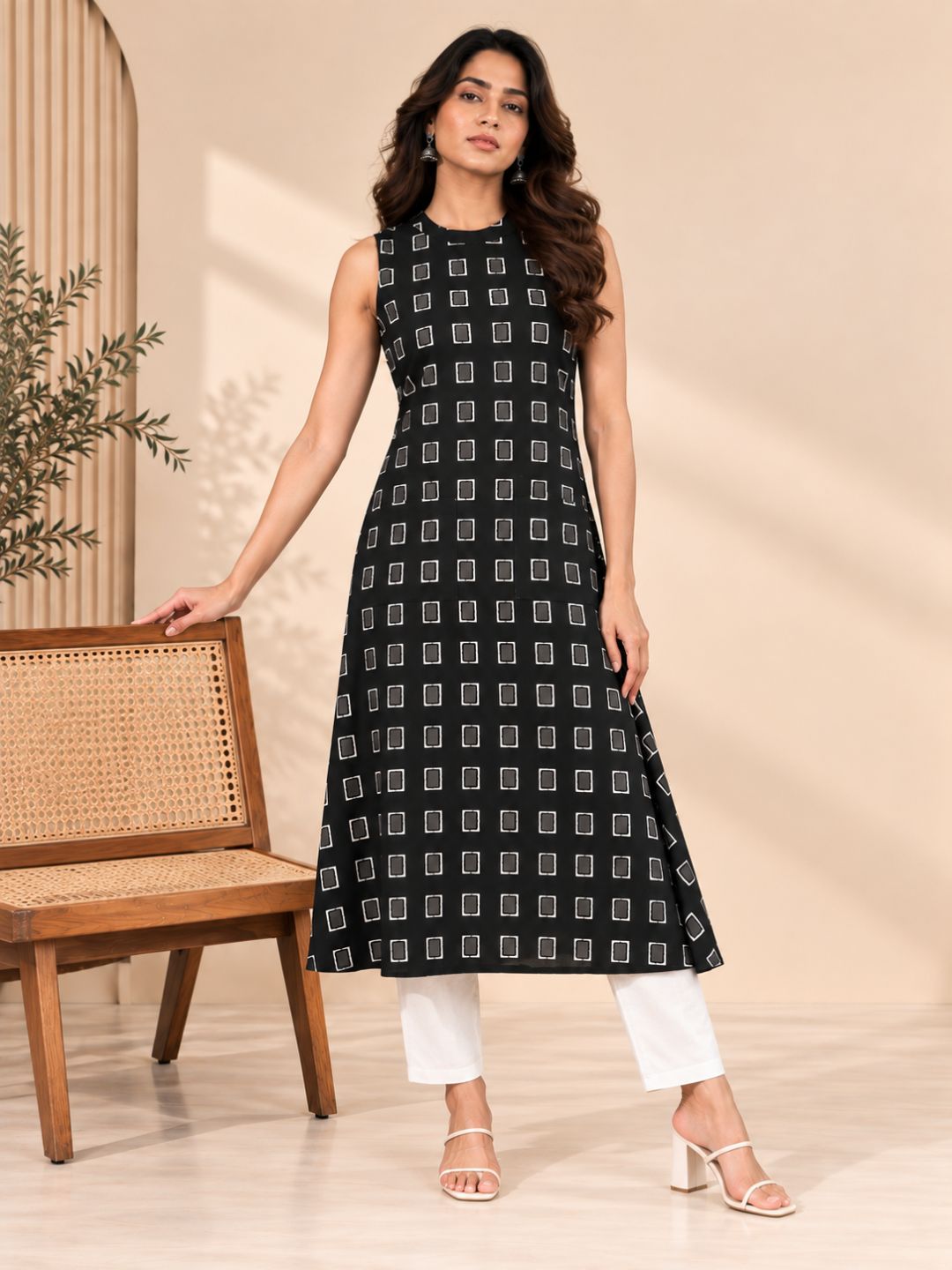 Everyday Black A-line Cotton Kurta