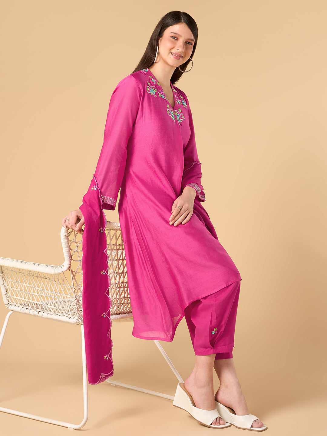 Royal Pink Chanderi Cotton Suit