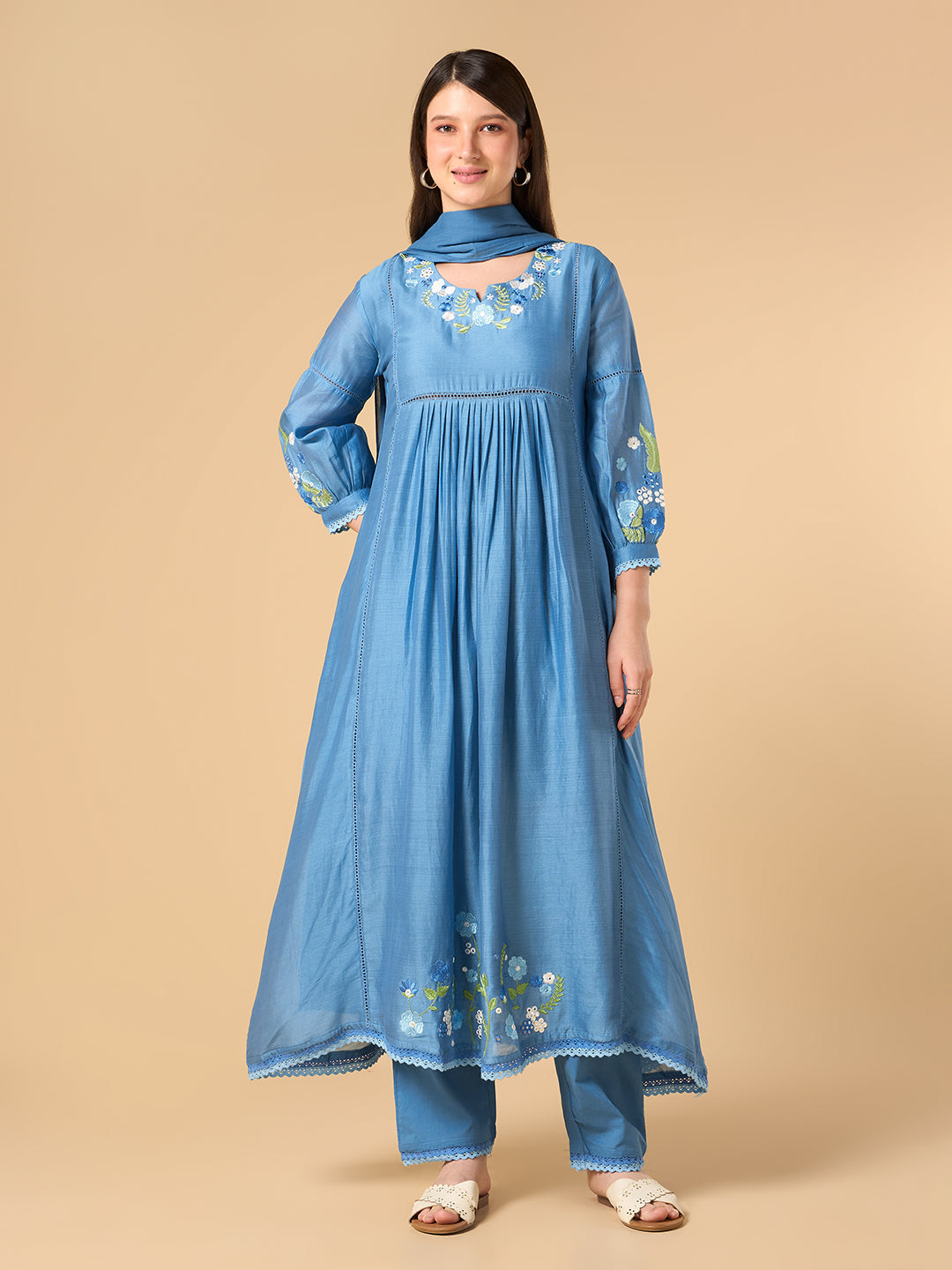 Sky Blue Chanderi Cotton Suit