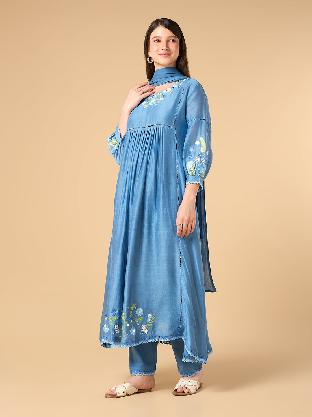 Sky Blue Chanderi Cotton Suit