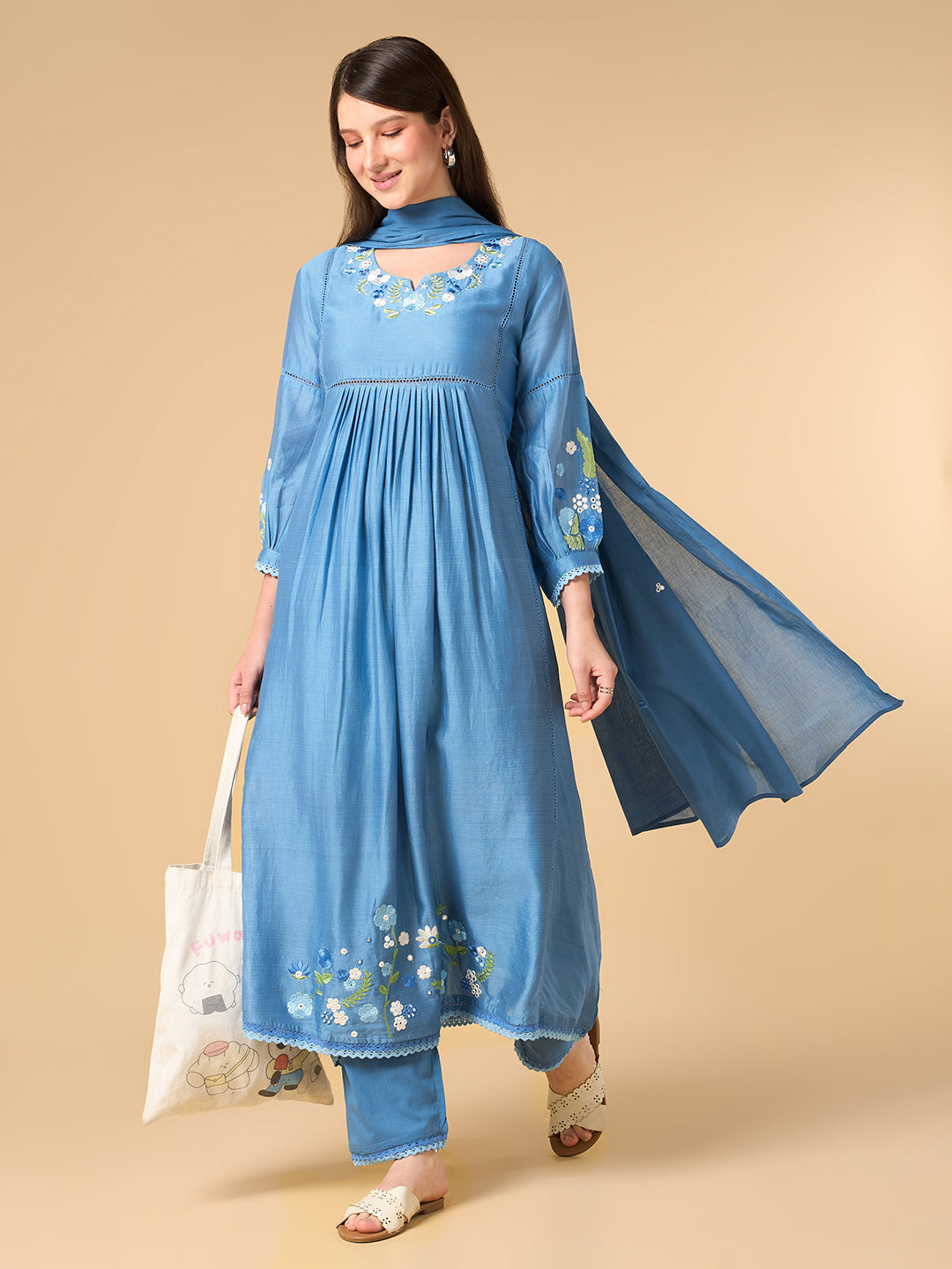 Sky Blue Chanderi Cotton Suit