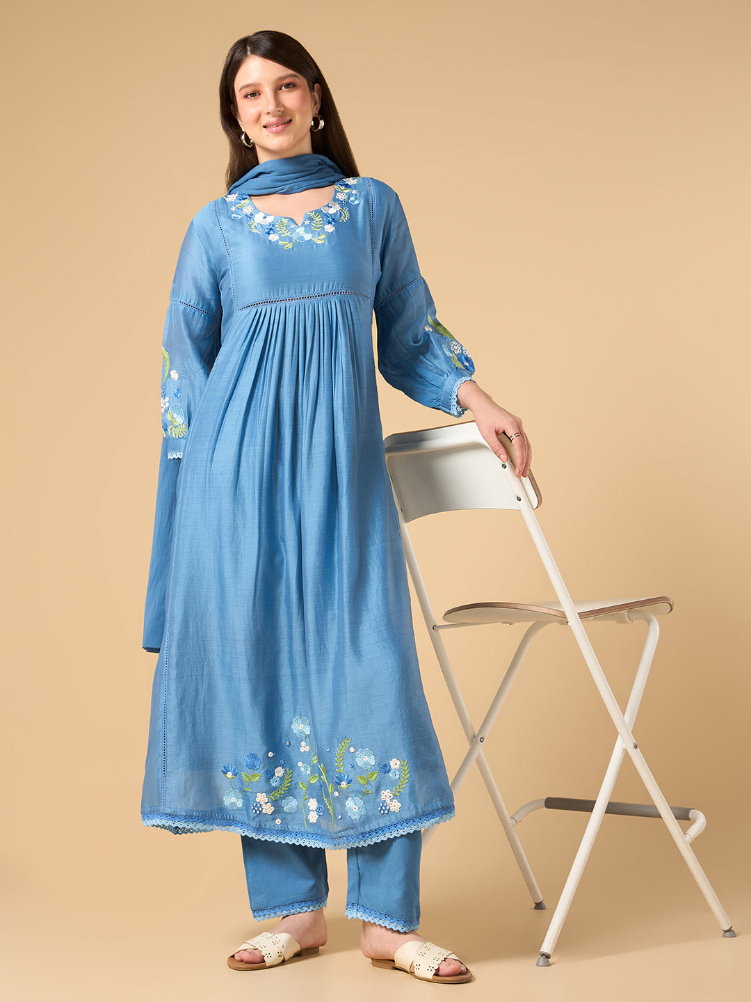 Sky Blue Chanderi Cotton Suit