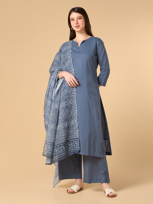 Smoke Grey Solid Cotton Suit