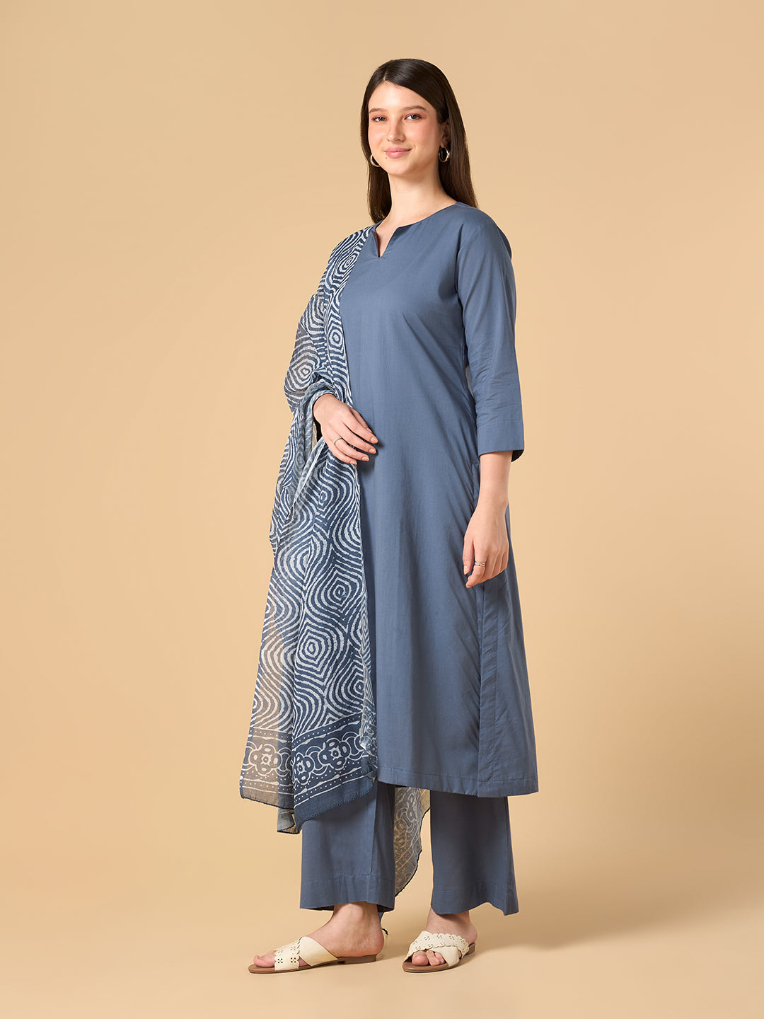 Smoke Grey Solid Cotton Suit