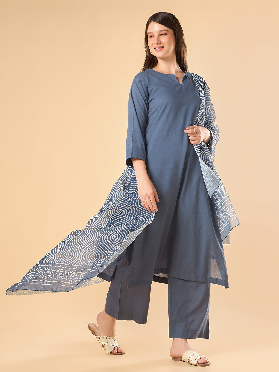 Smoke Grey Solid Cotton Suit