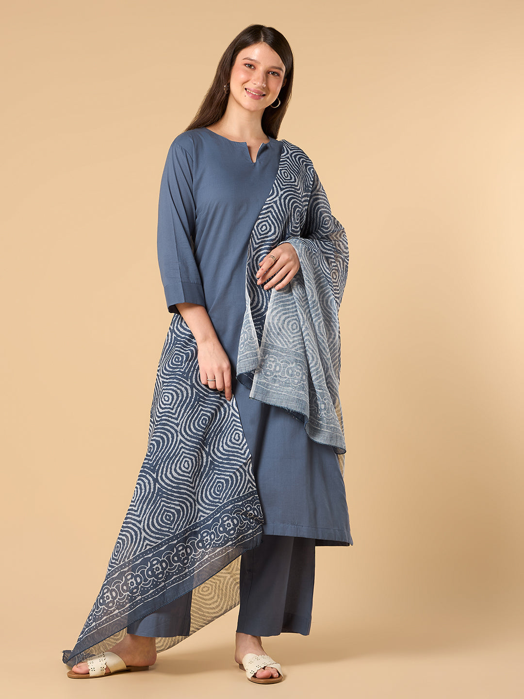 Smoke Grey Solid Cotton Suit