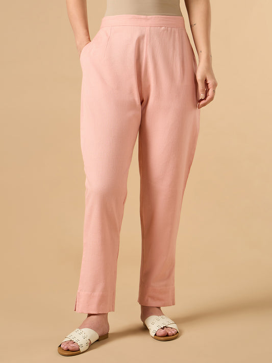 Peach Pink Cotton Straight Pant