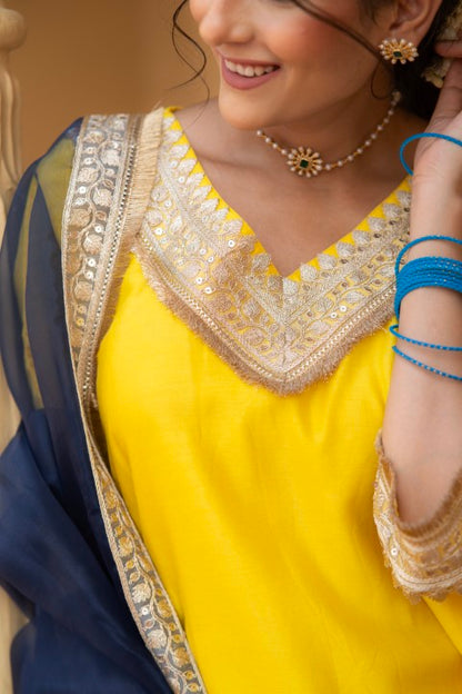 Inaaya Pure Yellow Chanderi Cotton Festive Suit