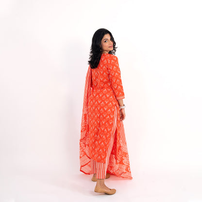 Dark Orange Printed Cotton Suit