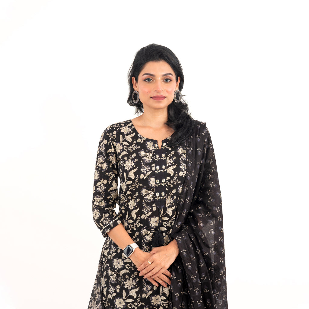Black Floral Afghani Cotton Suit