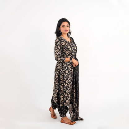 Black Floral Afghani Cotton Suit