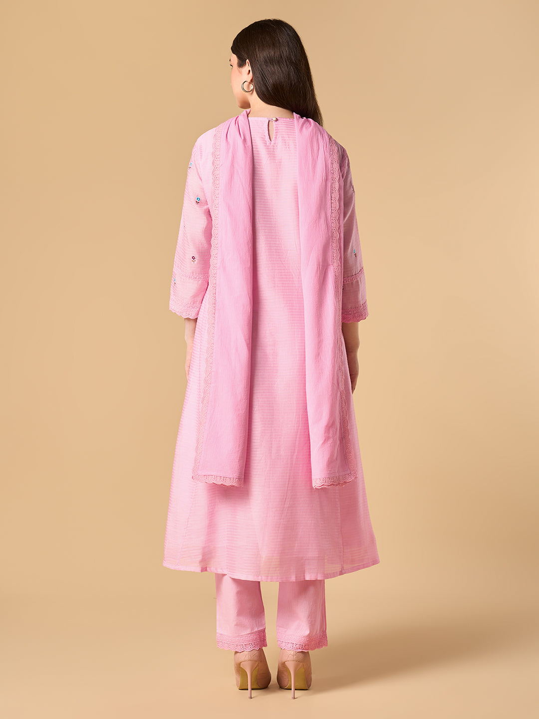 Bubblegum pink Solid Chanderi Cotton Suit