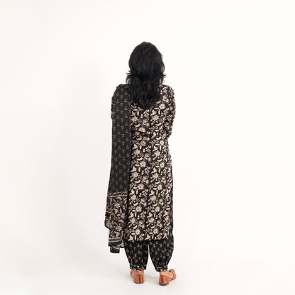 Black Floral Afghani Cotton Suit