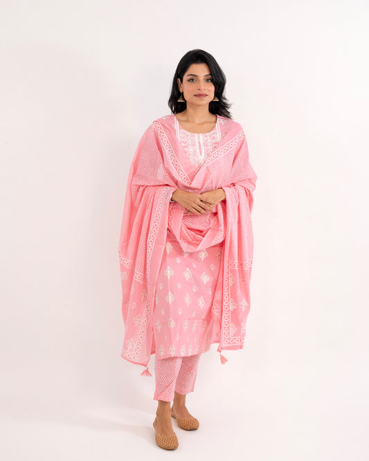 Light Pink Embroidered Cotton Suit