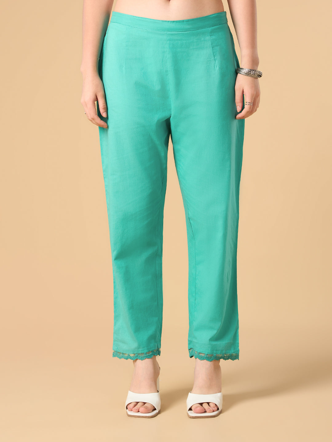 Turquaise Blue Floral Print Chanderi cotton suit