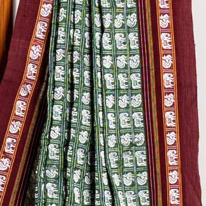 Gargi Green Hathi Mor Cotton Khun Saree