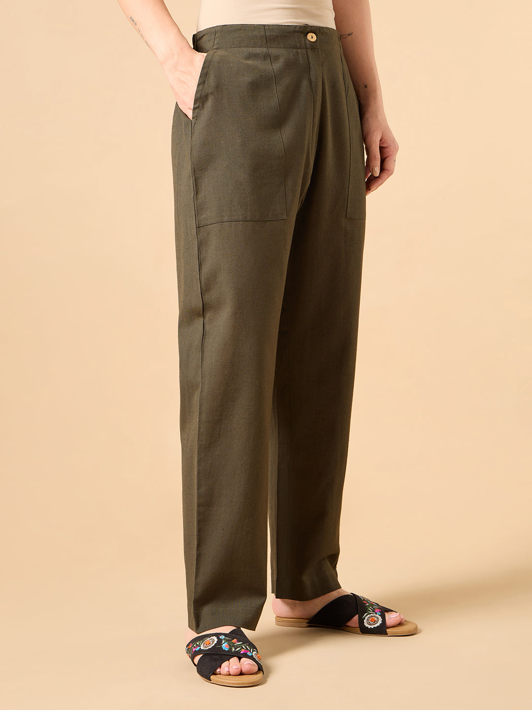 Dark Brown Cotton Smart Pant
