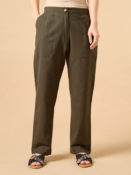 Dark Brown Cotton Smart Pant