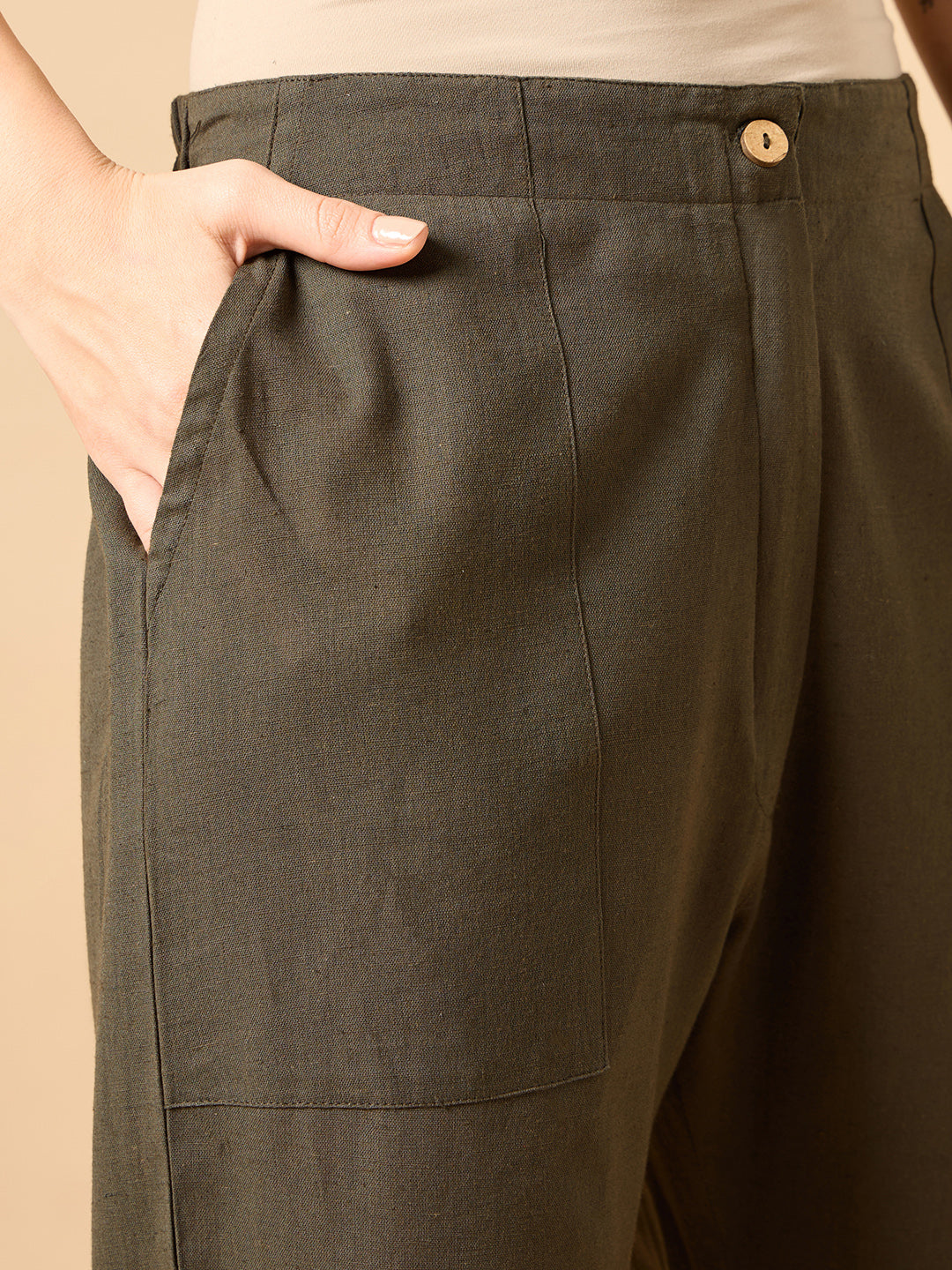 Dark Brown Cotton Smart Pant