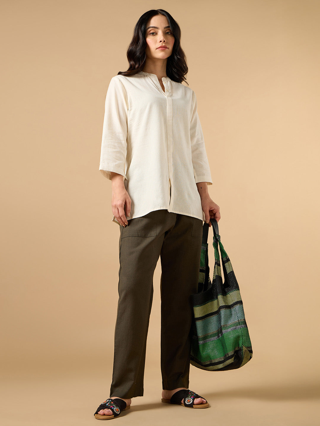 Dark Brown Cotton Smart Pant