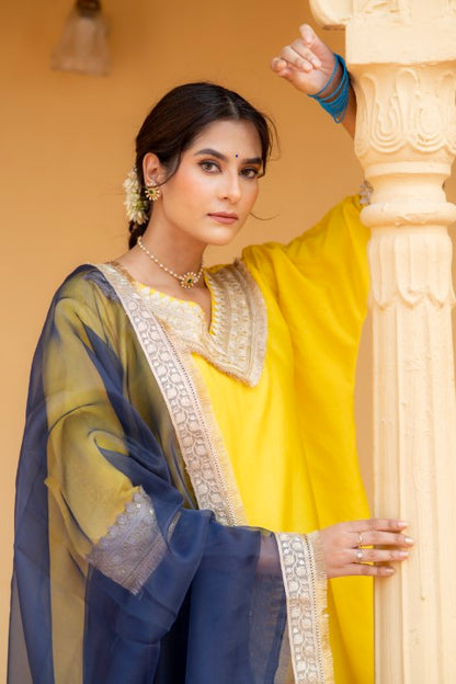 Inaaya Pure Yellow Chanderi Cotton Festive Suit