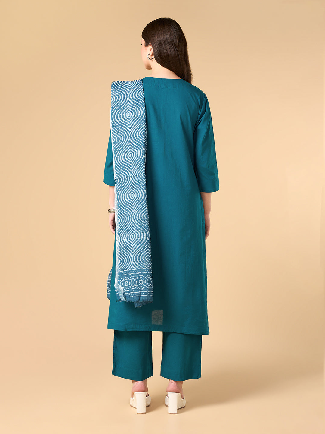Steel Blue Solid Cotton Suit