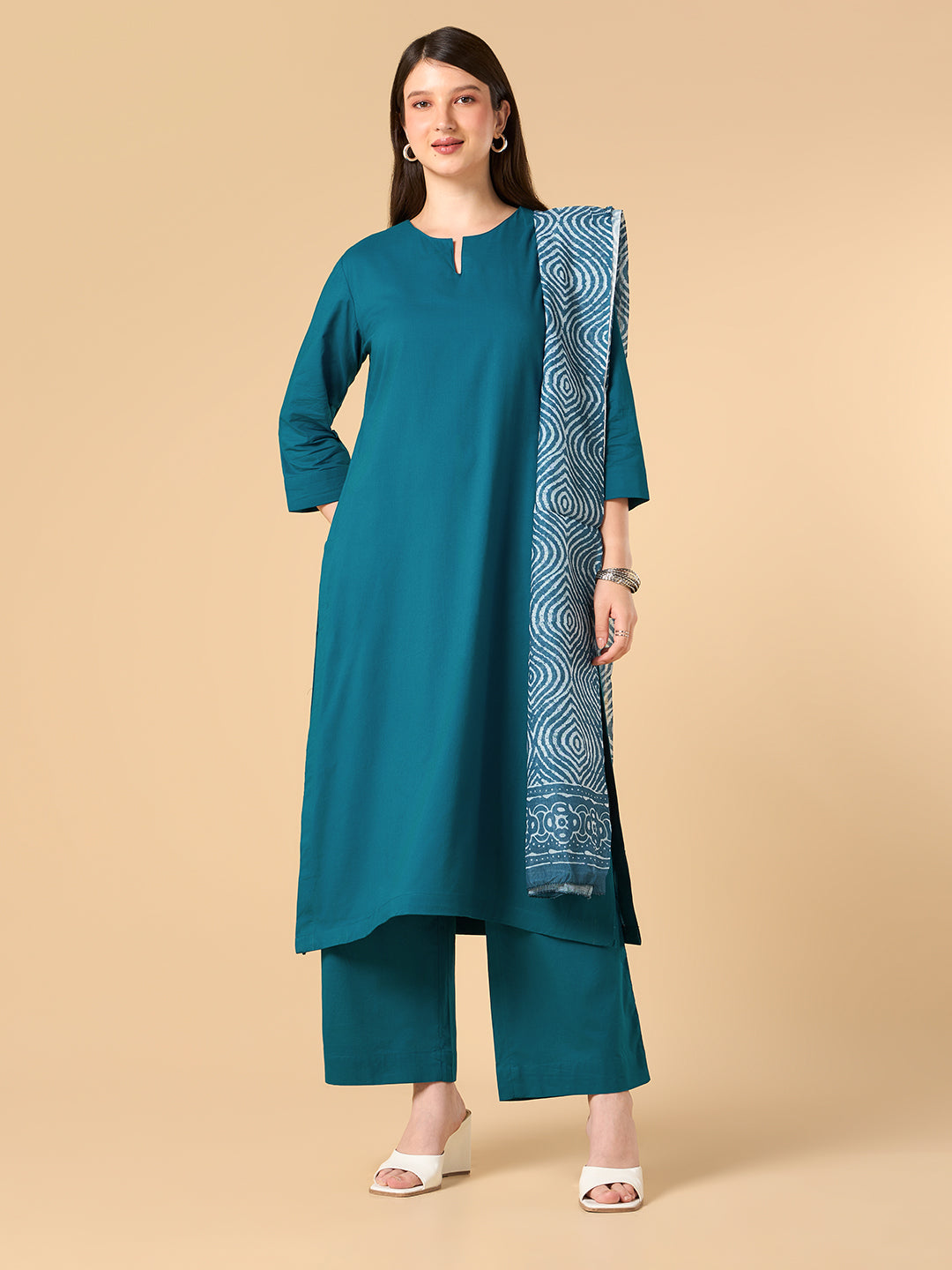 Steel Blue Solid Cotton Suit