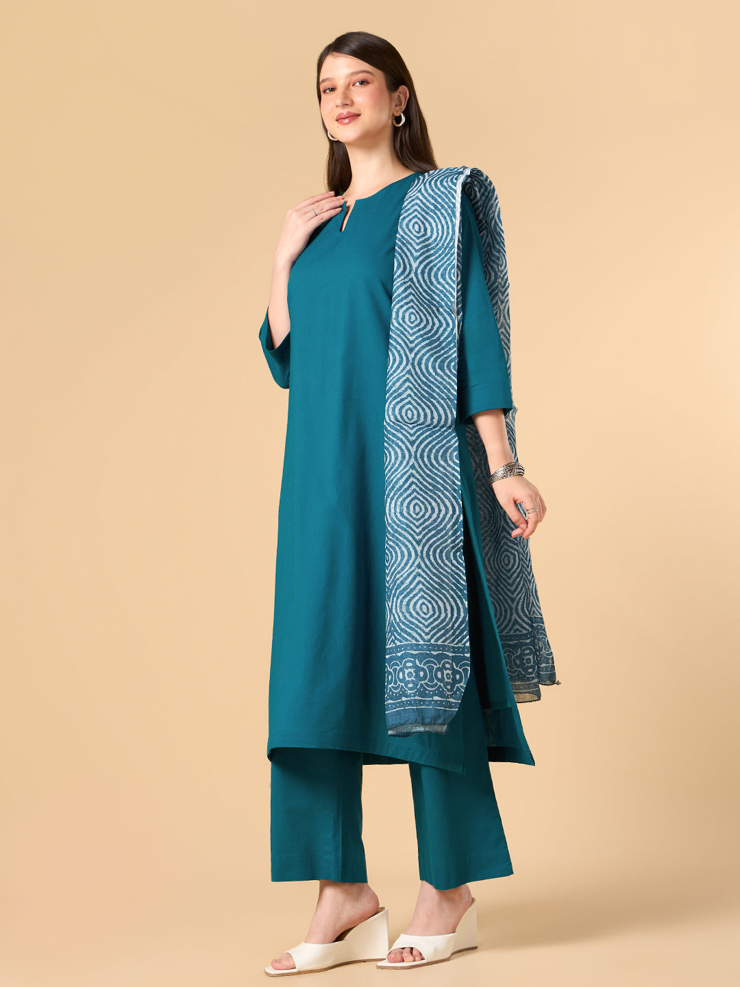 Steel Blue Solid Cotton Suit