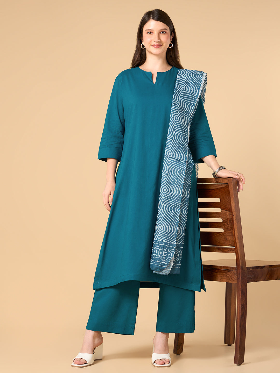 Steel Blue Solid Cotton Suit