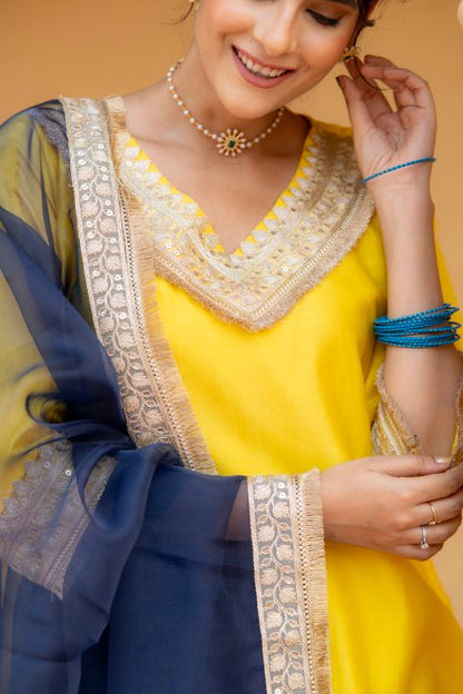 Inaaya Pure Yellow Chanderi Cotton Festive Suit