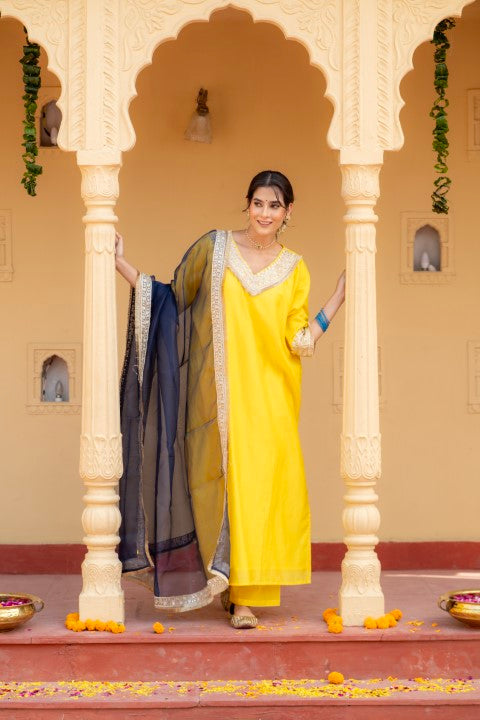 Inaaya Pure Yellow Chanderi Cotton Festive Suit