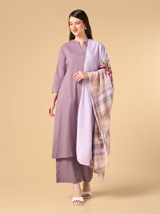 French Lilac Solid Cotton Suit