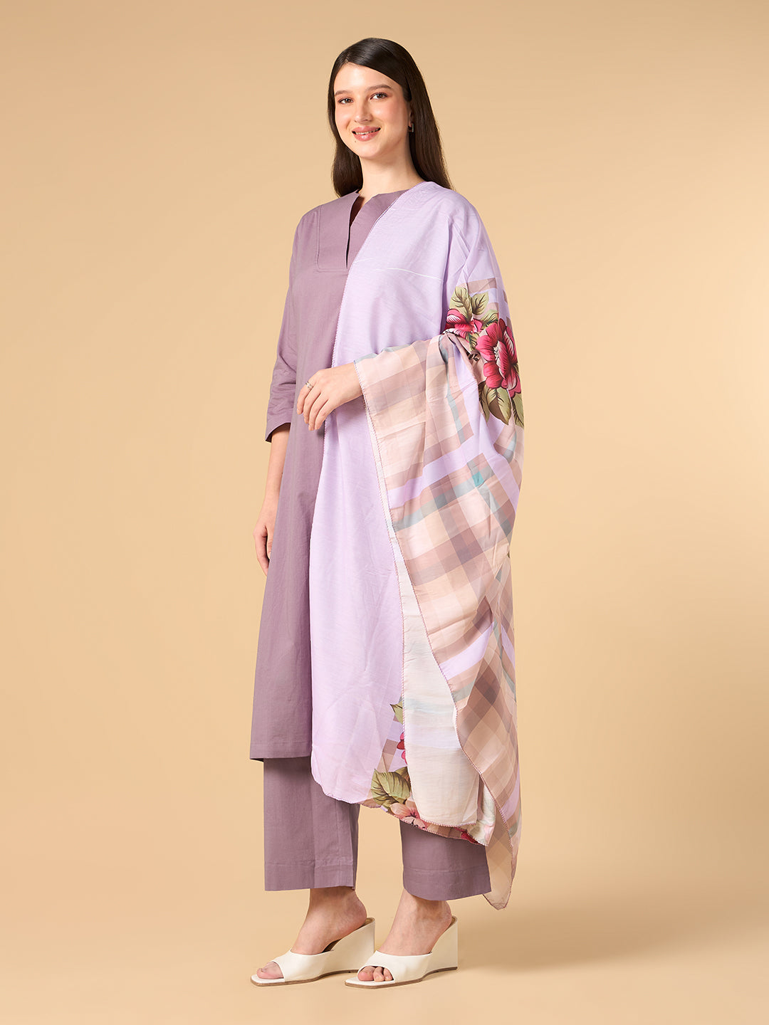 French Lilac Solid Cotton Suit