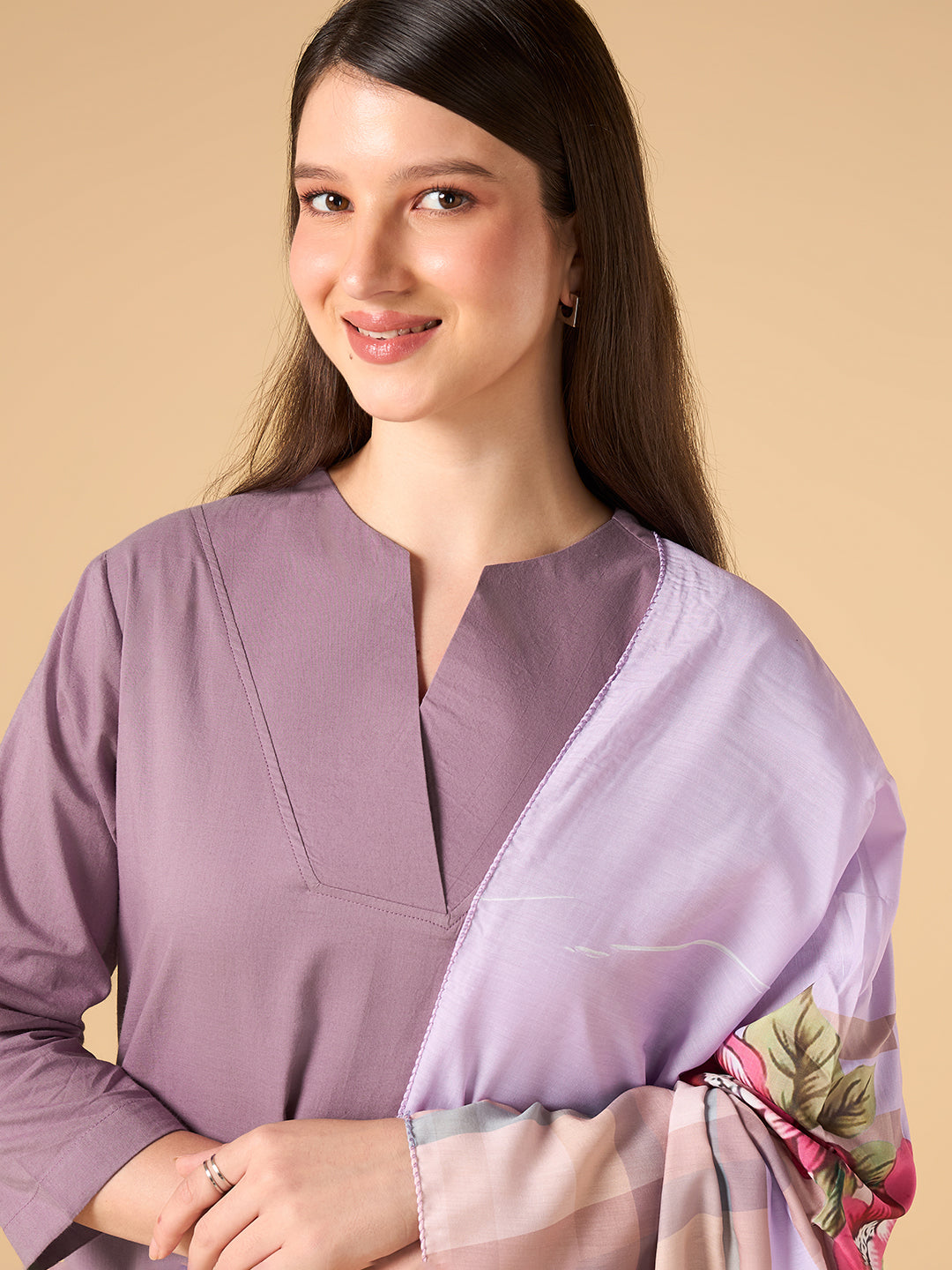 French Lilac Solid Cotton Suit