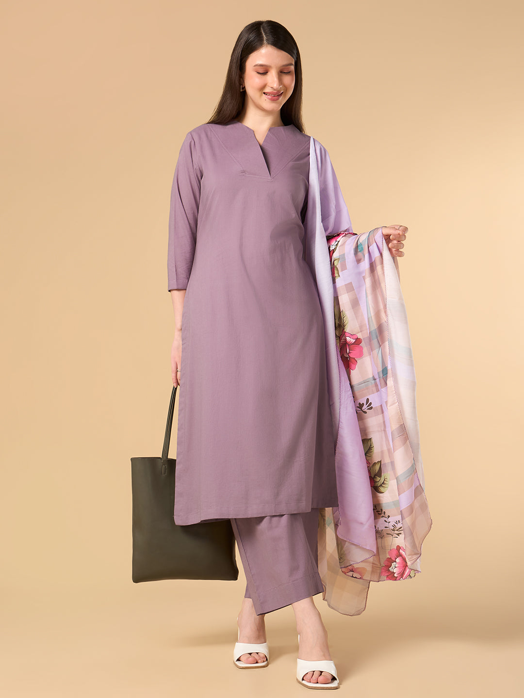 French Lilac Solid Cotton Suit
