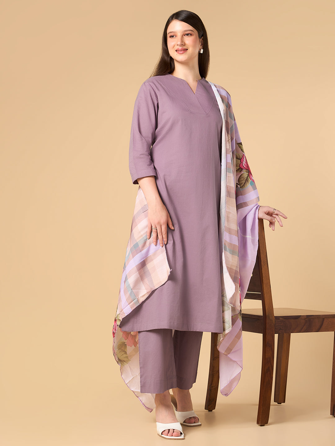 French Lilac Solid Cotton Suit