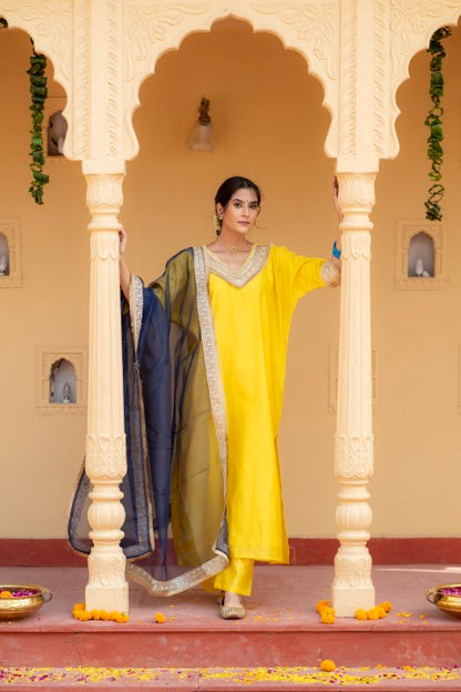 Inaaya Pure Yellow Chanderi Cotton Festive Suit