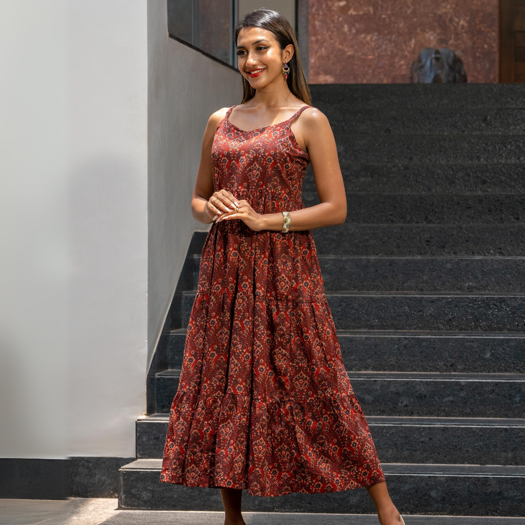 Red Kalamkari Print Goa Holiday Cotton Dress Cottonsdaily Red Kalamkari Print Goa Holiday Cotton Dress Cottonsdaily