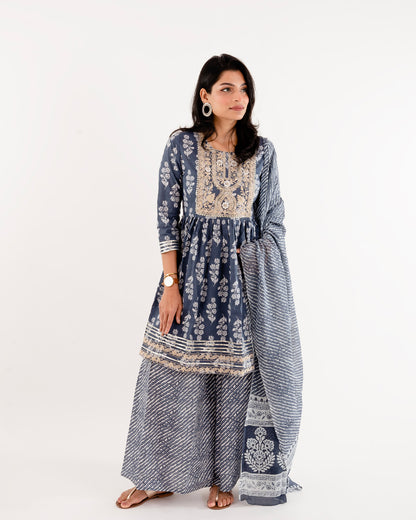 Queen Blue Garara Style Festive Cotton Suit