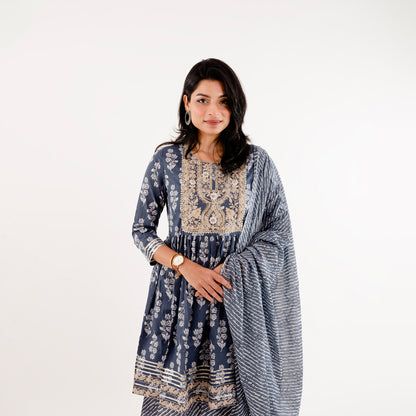 Queen Blue Garara Style Festive Cotton Suit